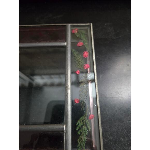 Pressed Flower Stained Glass Jewelry Box 7.5x6.5" Dual Photo Display 3.5x2.75" - Picture 4 of 10